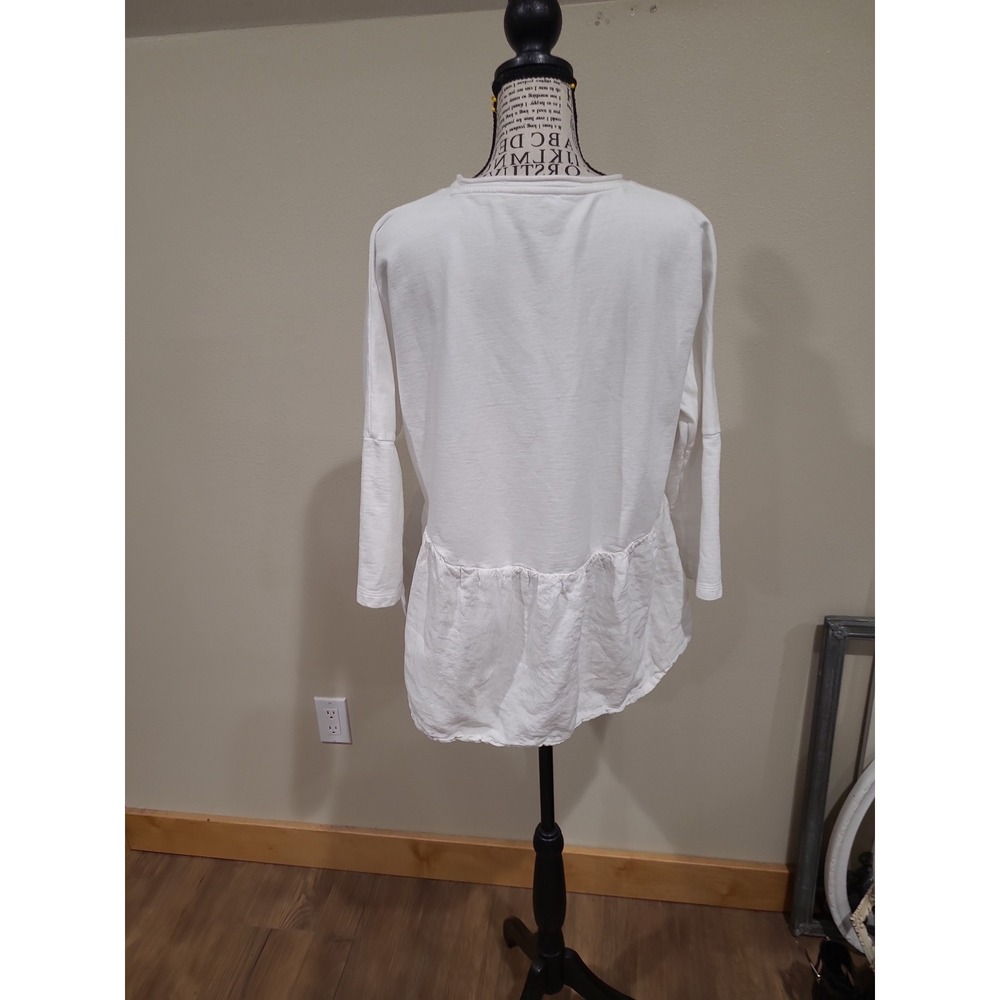 Postmark for Anthro Women SZ S Cotton linen white peplum top coastal casual boho - Picture 4 of 9